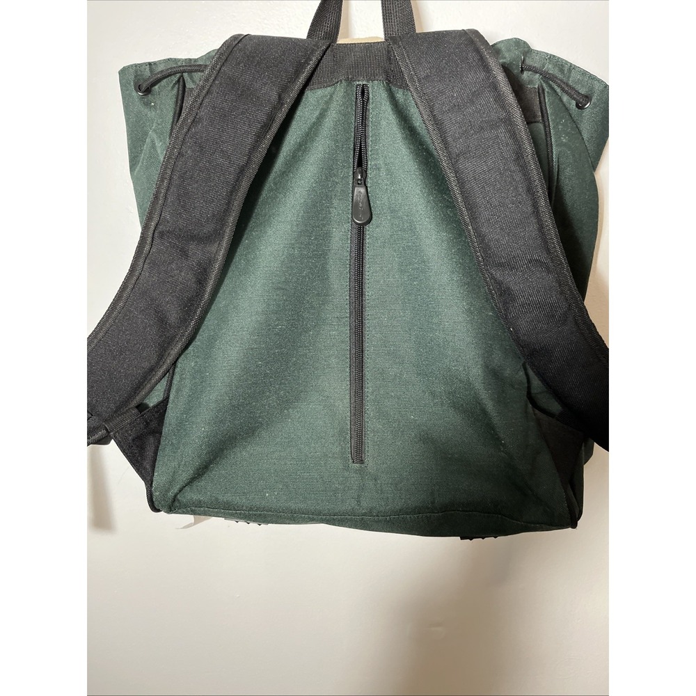 Eddie Bauer Green Backpack Diaper‎ Bag Pig Skin Flap Canvas 15" - Picture 6 of 7